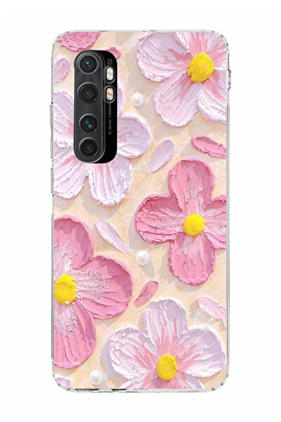 moonset Xiaomi Mi Note 10 Lite Uyumlu Pastel Çiçek Tasarımlı Baskılı Şeffaf Telefon Kılıfı