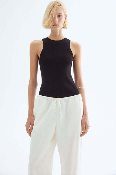 H&M Straight linen-blend trousers