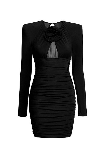 H&M Rose-appliquéd shoulder-pad dress