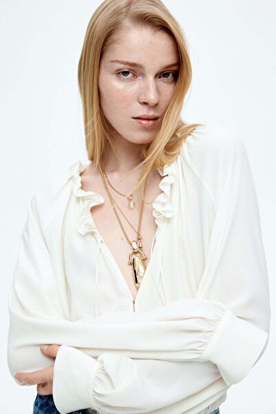 H&M Frill-trimmed drawstring blouse