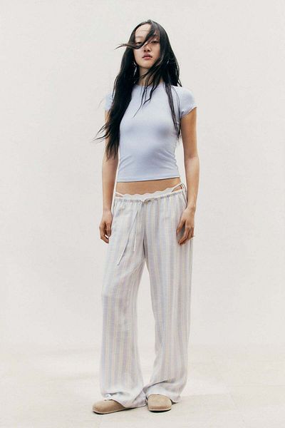 H&M Lace-trimmed Ribbed T-shirt