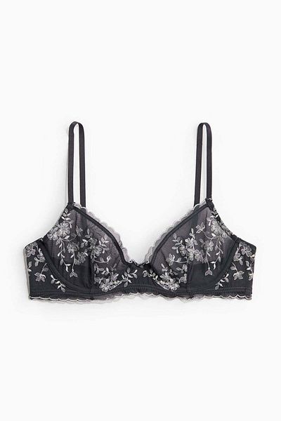 H&M Underwired embroidered mesh bra
