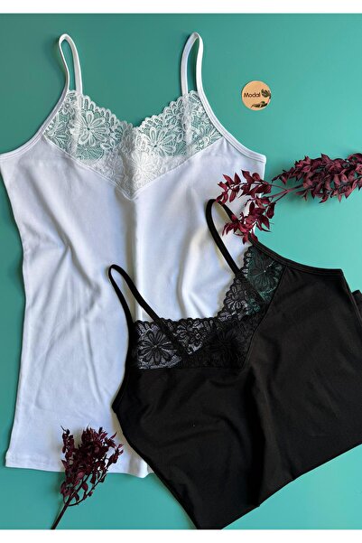 Elosia Carmen Brisa 2-х частинний чорно-білий модальний трикотаж з мереживною...