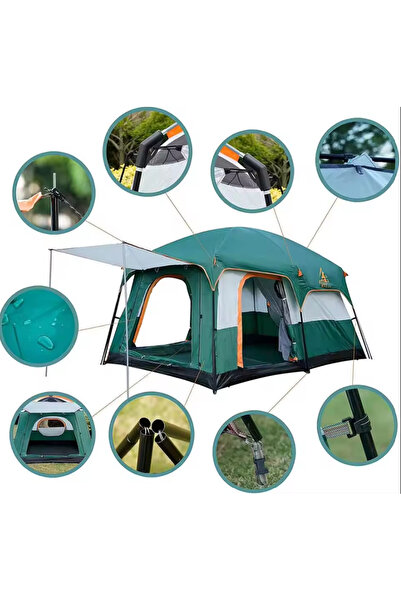 POBO 2+1 Odalı 9 Kişilik Kamp Çadırı Su Geçirmez Piknik Çadır 300x200x190cm S...