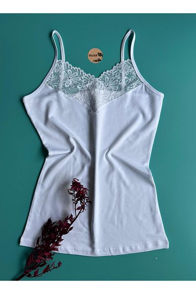 Elosia Carmen Brisa 2-Piece Green and White Color Modal Fabric Lace Rope Strap Women's Undershirt