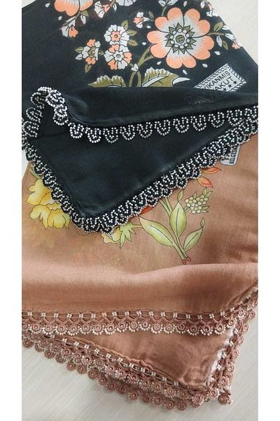 Papatyam Handcrafted 2 Pcs Crochet Embroidered Beaded Writing/Crocheting Writing/Vintage/Dowry Yemeni/90X90/Cotton/