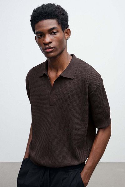 H&M Regular Fit Cable-knit polo shirt
