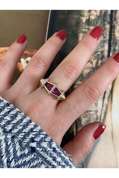 Pinery Jewels Colorful Stone Triangle Bottom Adjustable Women's Ring