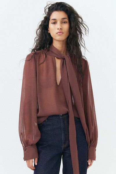 H&M Tie-neck chiffon blouse