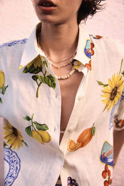 H&M Printed linen-blend shirt