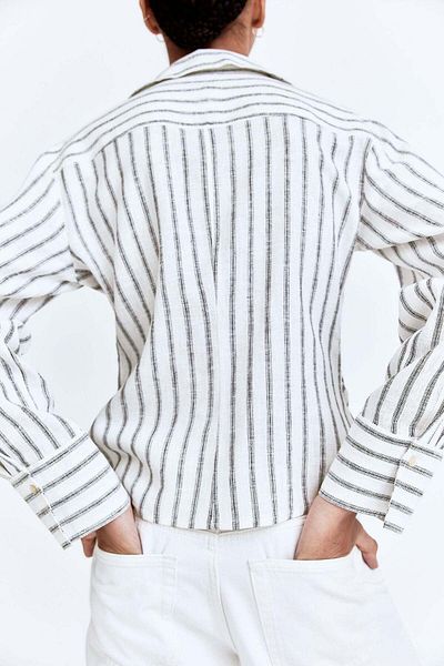H&M Gathered linen-blend shirt