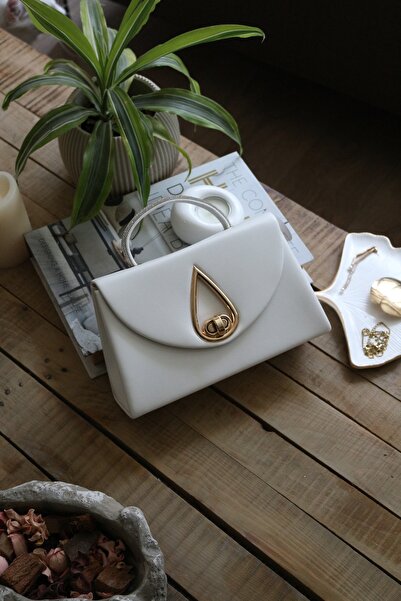 Moom Bag Accesoriu alb pentru femei, rochie de seară cu mâner de piatră, geantă de umăr