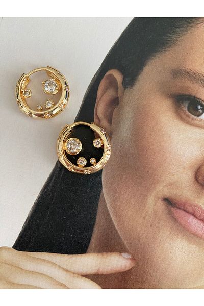 Pinery Jewels Pair of C Hoop Solitaire Detailed Women's Earrings