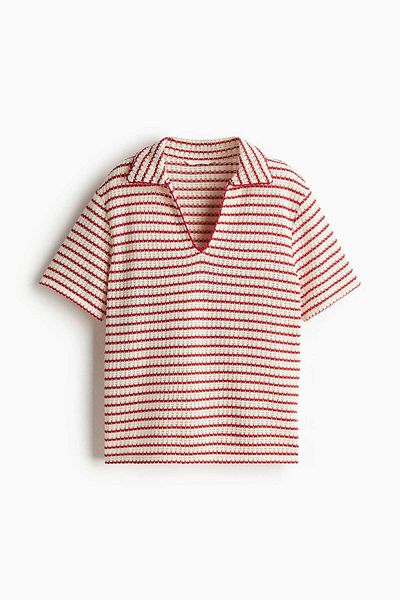 H&M Textured-knit collared top