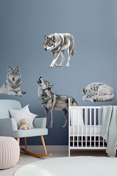 KT Decor Set de autocolante de perete cu lupii sălbatici din pădure