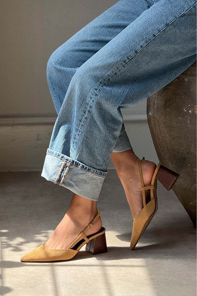 NİŞANTAŞI SHOES Henna Camel Suede Ankle Buckle Detailed Damskie buty na wysokim obcasie