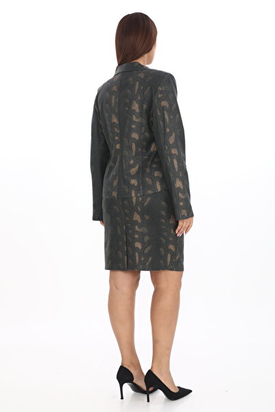 EXİTLİNE Kadın Özel Yılan Desen Baskılı ETEK Ceket Takım