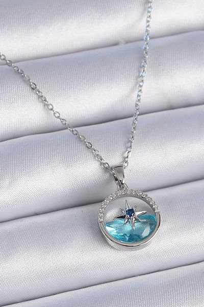 Skygo Zircon Stone Silver Colored 316L Marine Look Polar Star Necklace - Tj-Bko9359