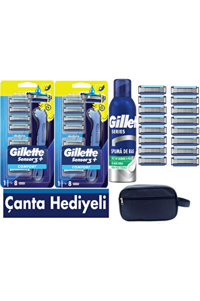 Gillette Sensor3 Plus Comfort 2 Makine +16 Adet Yedek Tıraş Bıçağı+ 200 ML Kö...