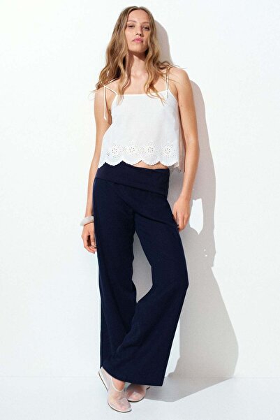 H&M Foldover-waist linen-blend trousers