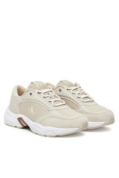 Calvin Klein Women's Color Transition Mid Heel Comfortable Thick Sole Ck Text Detailed Beige Sneaker Yw0Yw01743-0F8