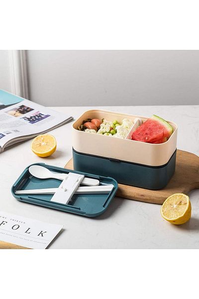 COOYA Lunch Box with Lid, Double-Layer Leak-Proof, Can Keep Food Warm, With Storage Bag, Easy to Clean
