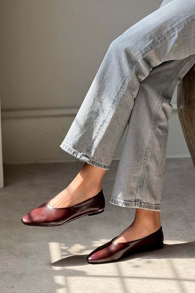 NİŞANTAŞI SHOES Mila Burgundy Wrinkled Matte Flat Sole Women's Ballerinas