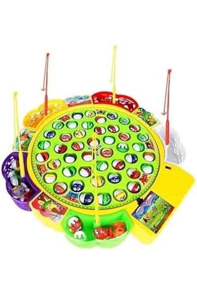 Other Large Rotating Fishing Game With Music, 45 Fish, 5 Rods, Educational Toy For Kids Aged 3
