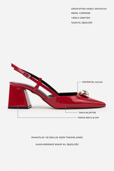 NİŞANTAŞI SHOES Octavia Red Patent Leather Accessory Detailed Ankle Strap Women's Heeled Shoes