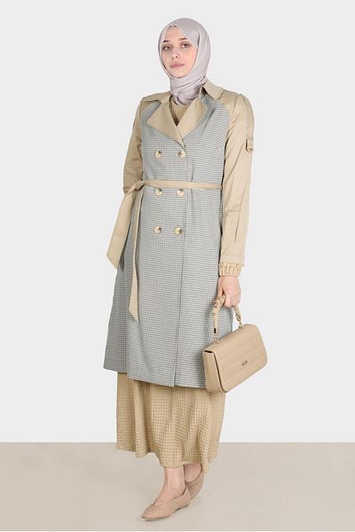 Alvina BIRDED PLAID TRENCH COAT 10595