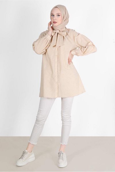 Alvina BINDING DETAIL BUTTONED COTTON TUNIC 42682