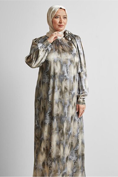 Alvina Patterned Large Size Satin Dress 20725