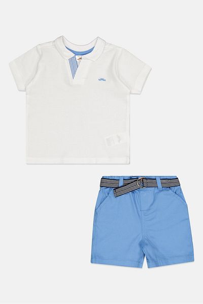 Little Gent Toddlers Boy 2 Piece Embroidered Logo Polo Shirt And Belted Shorts Set, Multicolor