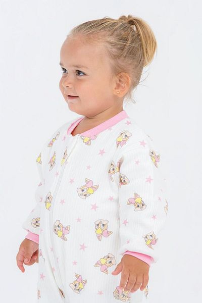 Minigimin Cicileri My Little One's Cicileri Ribbed Cotton Combed Cotton Character Printed Baby Jumpsuit - Pink