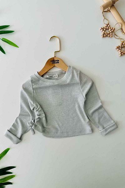 Minigimin Cicileri Пуловер за момиче с блясък и плисирана принтирана материя My Little One's Cicileri - сив