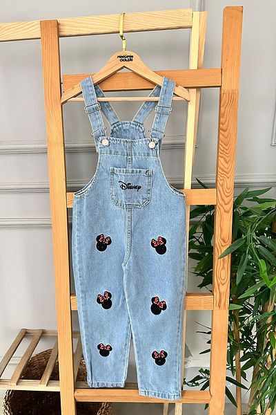 Minigimin Cicileri My Little One's Cicileri Mnn Embroidery Detailed Girl's Denim Salopet - Light Blue