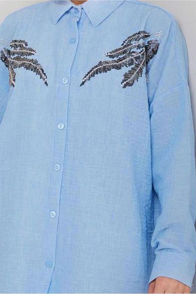 TRENDTESETTÜR Women's Blue Stone Detailed Tunic t 5069