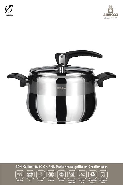 Amboss Amber 10 Lt Classic Induction Based Pressure Cooker - Black Handled