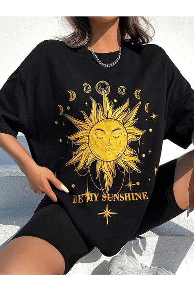 NOFLEN Sunshine Printed Black Oversize T-shirt Casual Boyfirend