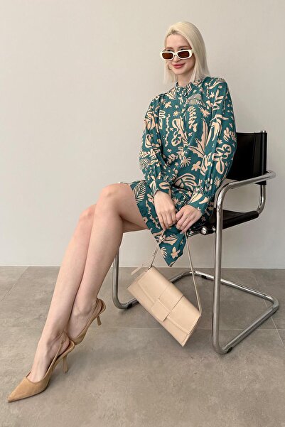 Madmext Mint Yeşili Desenli Kısa Kadın Elbise MG2429