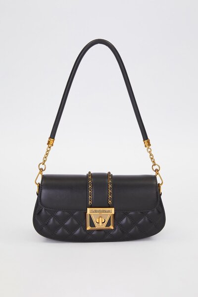 Levidor Black Oval Quilted Pattern Shoulder Bag