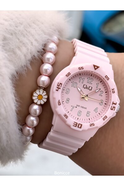 Q&Q Brand Silicone Cord, Suitable for Pool Sea Use Pink Girl's Watch Bracelet Gift