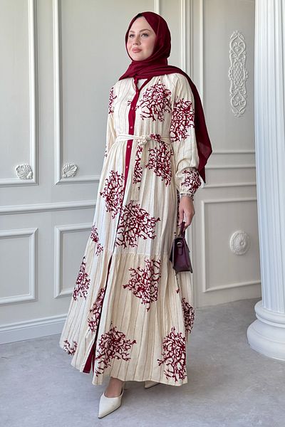 InStyle Rochie colorată din viscoză burgundă cu detaliu de țevi