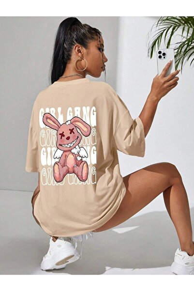 NOFLEN Girl Gang Printed Oversize T-shirt Casual Boyfirend