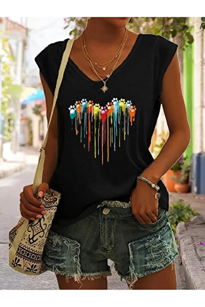 NOFLEN Γυναικείο μπλουζάκι με λαιμόκοψη V, αμάνικο Oversize Salas Boyfriend