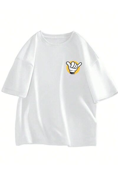 NOFLEN Ανδρικό μπλουζάκι με εμπριμέ λευκό Oversize Casual Boyfirend