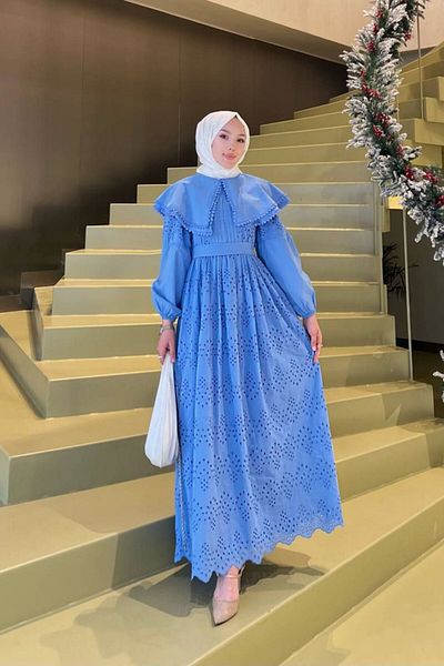 Denivy Lace Detailed Hijab Dress - Flounce and Belt Design Dnv- 000041