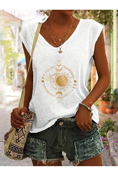 NOFLEN Γυναικείο μπλουζάκι με λαιμόκοψη V, αμάνικο Oversize Salas Boyfriend