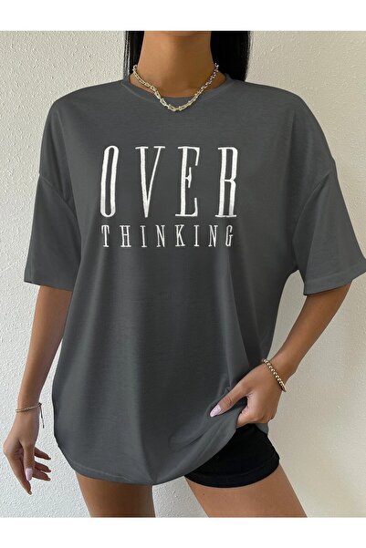 NOFLEN Over Thinking Printed Γυναικεία Salas Oversize Salas T-shirt Boyfriend