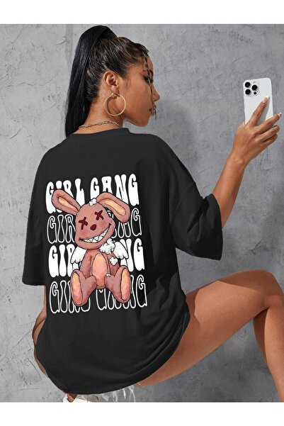 NOFLEN Girl Gang Printed Oversize T-shirt Casual Boyfirend